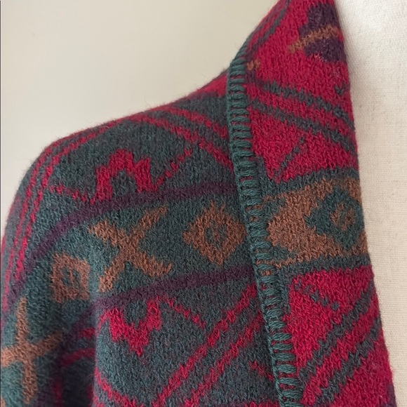 Vintage Alps Wool Aztec Long Blanket Jacket Drop Shoulder Cardigan Women's M - Picture 8 of 9